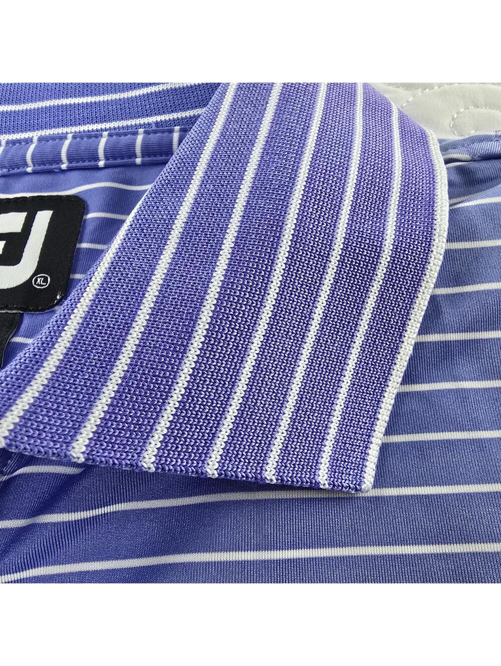 FootJoy Men's Striped Lisle Golf Polo Shirt in purple/white Size XL. - Picture 9 of 9